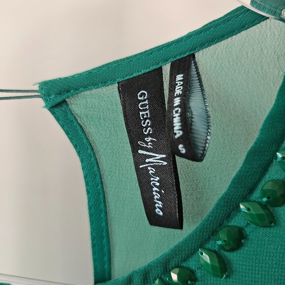 Guess by Marciano Jade Asymetrical Chiffon Beaded Sleeveless Flare Midi Dress - Picture 4 of 10